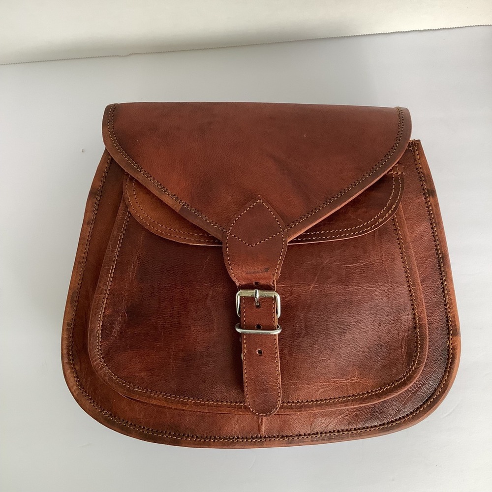 Komals Passion Leather Brown Crossbody Saddle Bag Vintage Style Handmade Leather